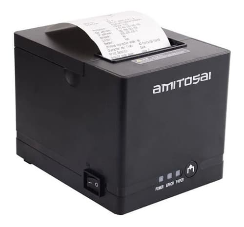 MTS-TKPRINTER80 — impresora térmica 80 mm negra AMITOSAI con ticket saliendo