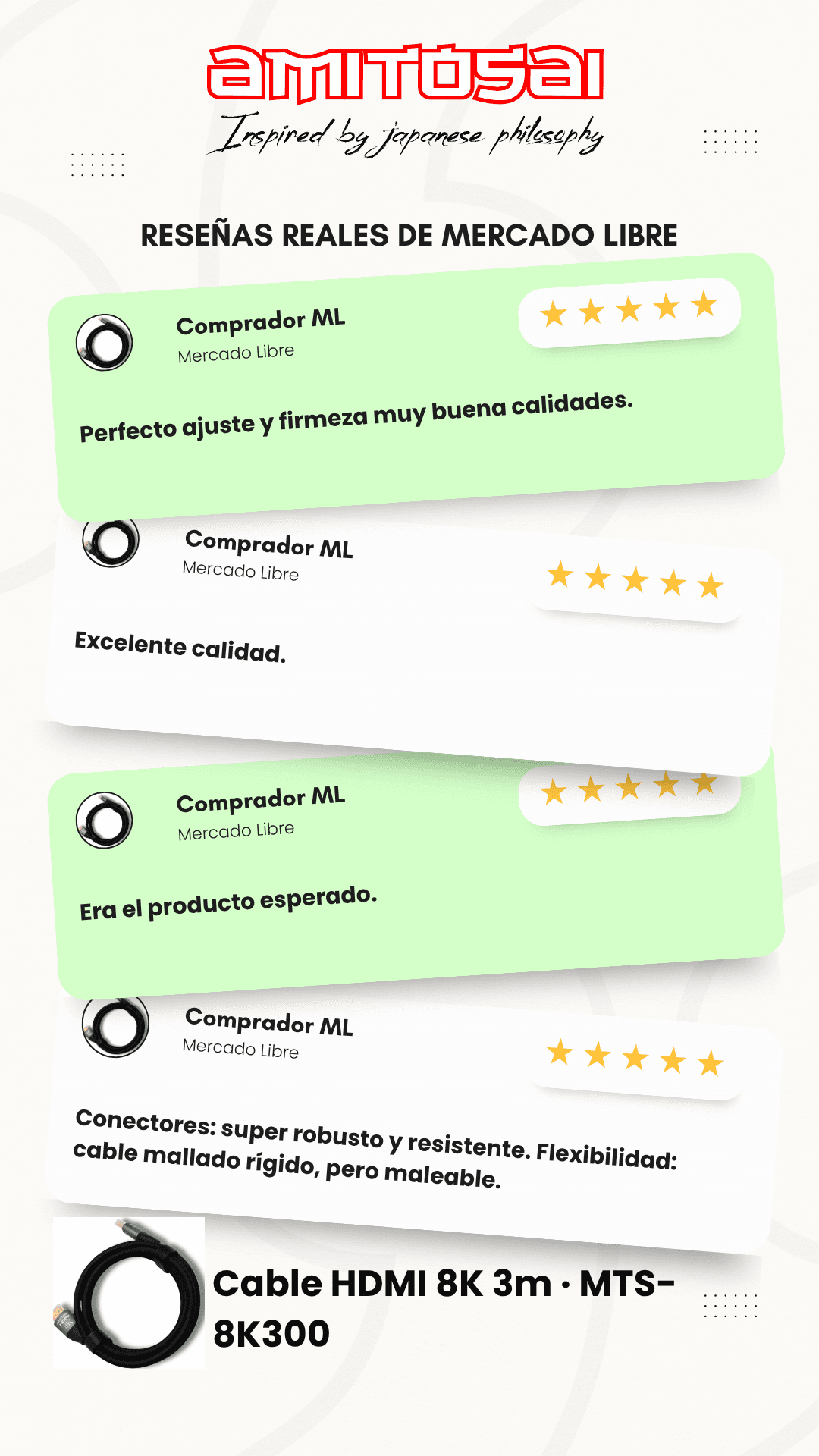 Opiniones de clientes sobre Cable HDMI 3 m certificado 8K AMITOSAI MTS-8K300