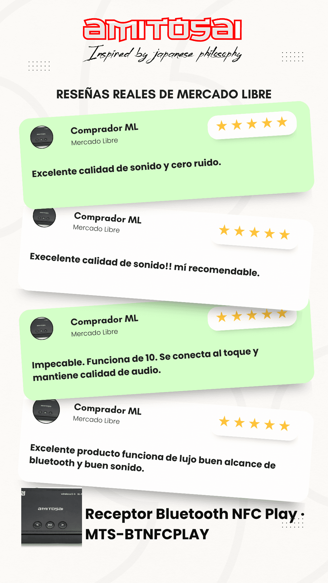Opiniones de clientes sobre Receptor Bluetooth pendrive NFC y control remoto AMITOSAI MTS-BTNFCPLAY