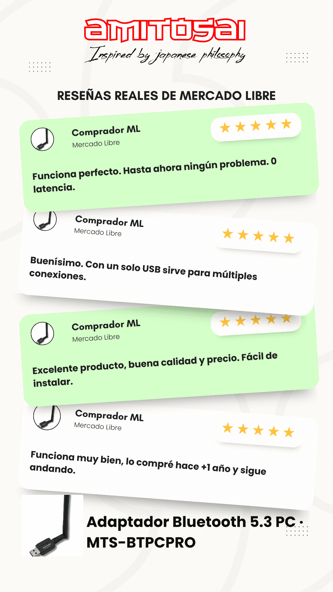 Opiniones de clientes sobre Adaptador USB Bluetooth 5.3 con antena AMITOSAI MTS-BTPCPRO