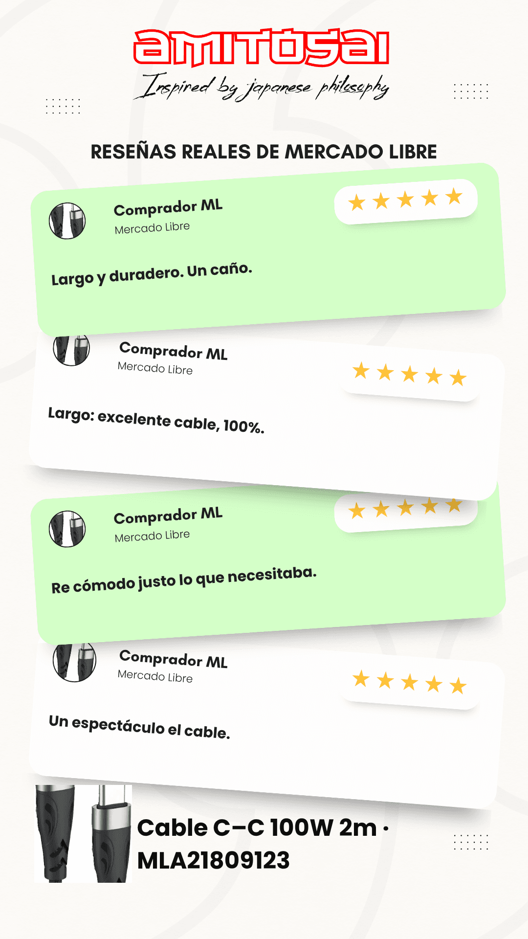 Opiniones de clientes sobre Cable USB-C a USB-C 100W 2 m AMITOSAI MTS-CCPD100W2