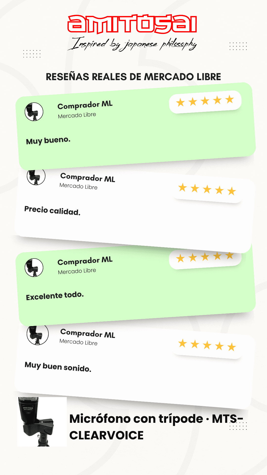 Opiniones de clientes sobre Micrófono condensador con trípode PC/celular AMITOSAI MTS-CLEARVOICE