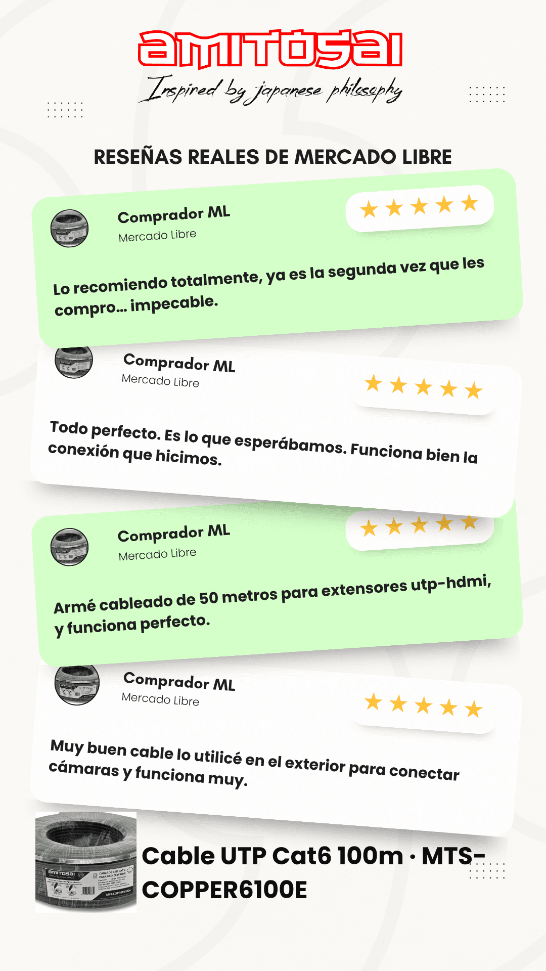 Opiniones de clientes sobre Cable Cat 6 exterior 100 m 100% cobre doble vaina AMITOSAI MTS-COPPER6100E