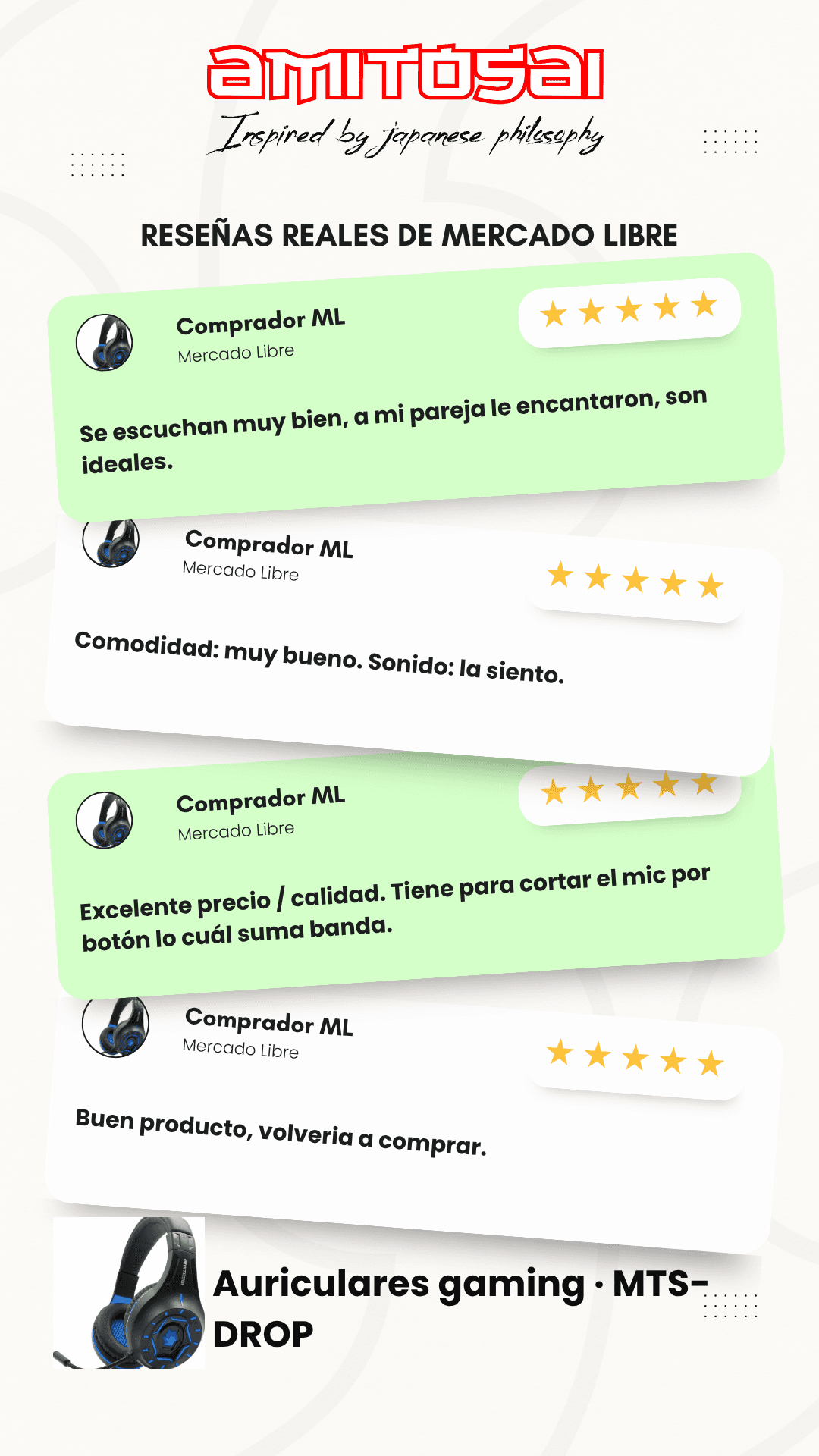 Opiniones de clientes sobre Auricular gamer con micrófono AMITOSAI MTS-DROP
