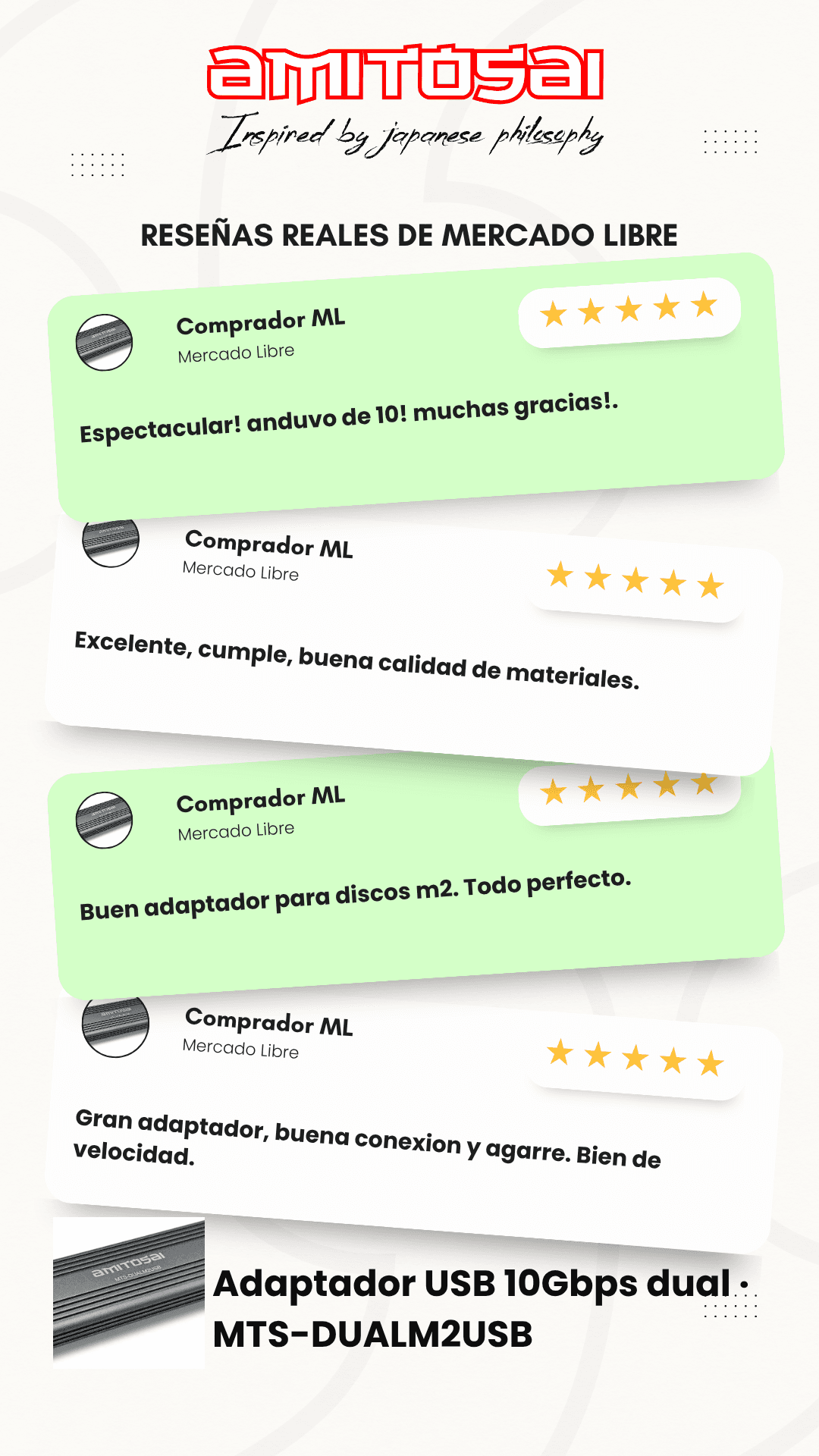Opiniones de clientes sobre Carry disk dual M.2 NVMe + NGFF USB 3.1 AMITOSAI MTS-DUALM2USB