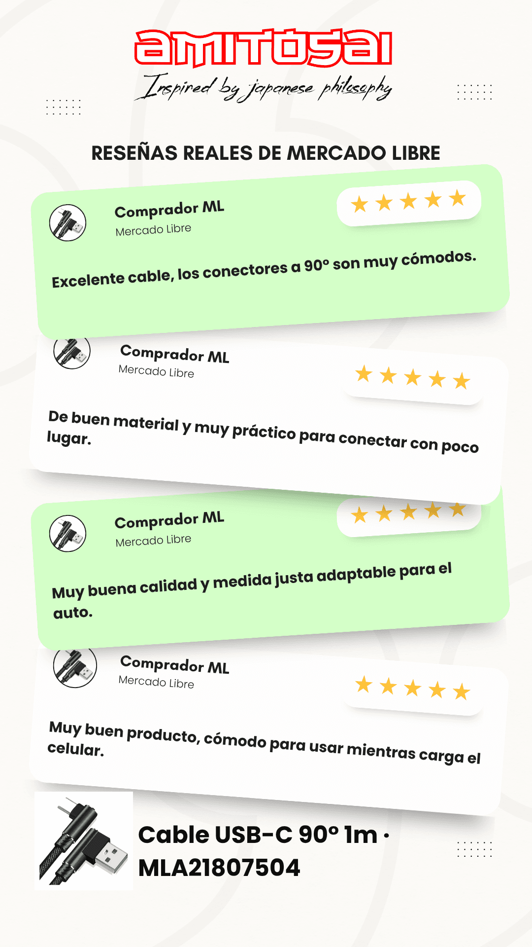 Opiniones de clientes sobre Cable USB-A a USB-C codo 1 m datos y carga 2A AMITOSAI MTS-ELBOW100
