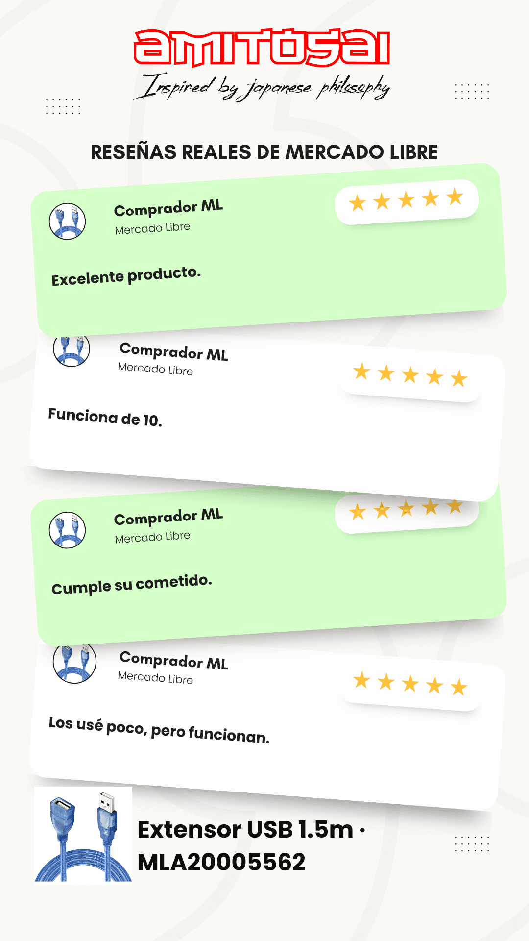 Opiniones de clientes sobre Cable alargue USB 2.0 1,5 m AMITOSAI MTS-EXTUSB150