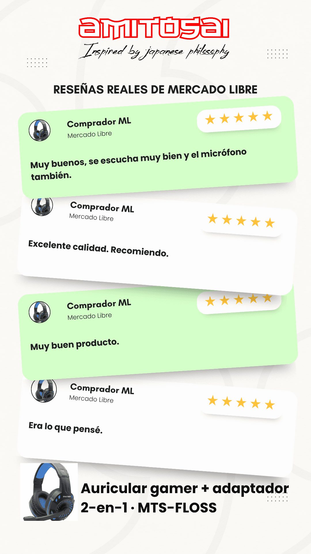 Opiniones de clientes sobre Auriculares gamer AMITOSAI MTS-FLOSS