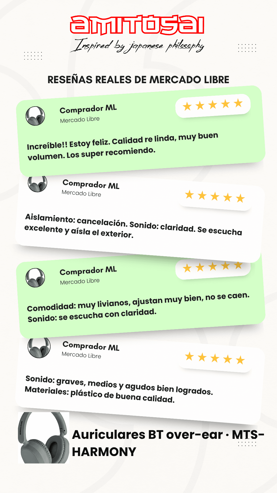 Opiniones de clientes sobre Auriculares inalámbricos over-ear AMITOSAI MTS-HARMONY