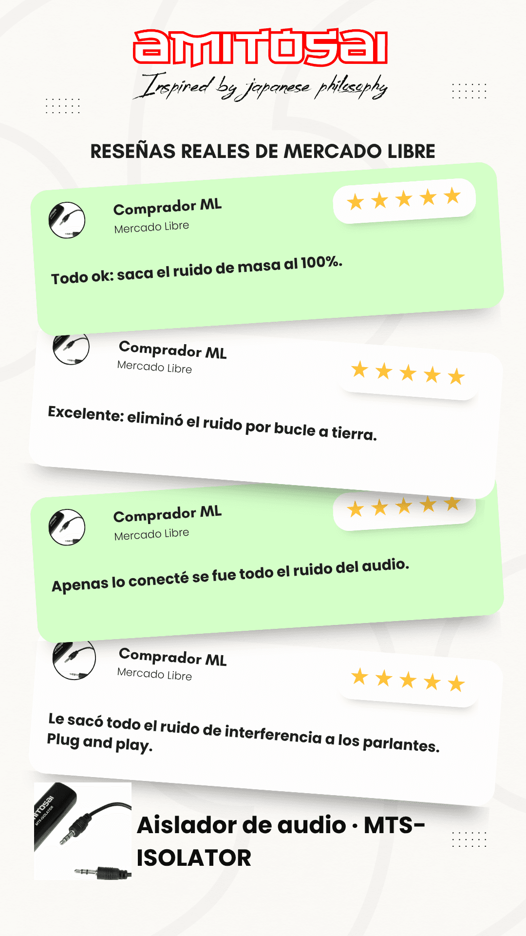 Opiniones de clientes sobre Filtro anti ground-loop audio 3.5 mm AMITOSAI MTS-ISOLATOR