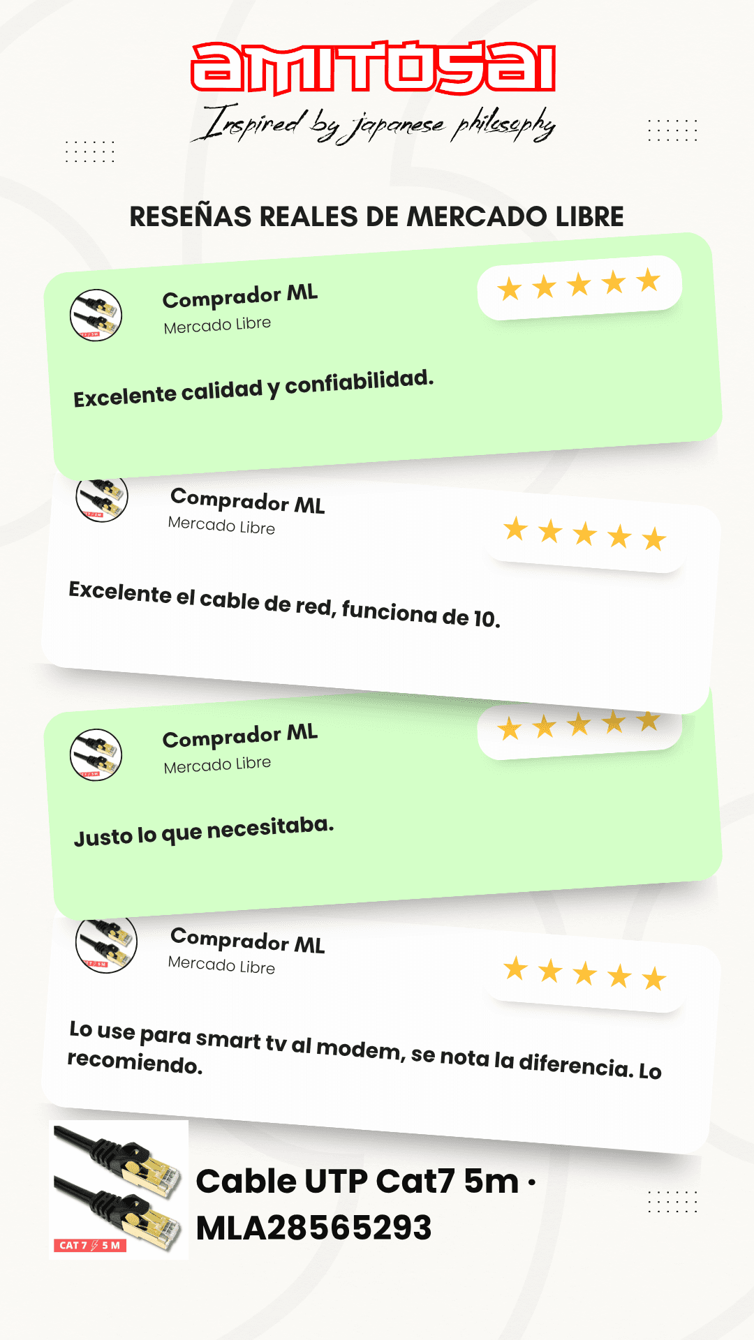 Opiniones de clientes sobre Cable de red Cat 7 5 m AMITOSAI MTS-PATCH7500