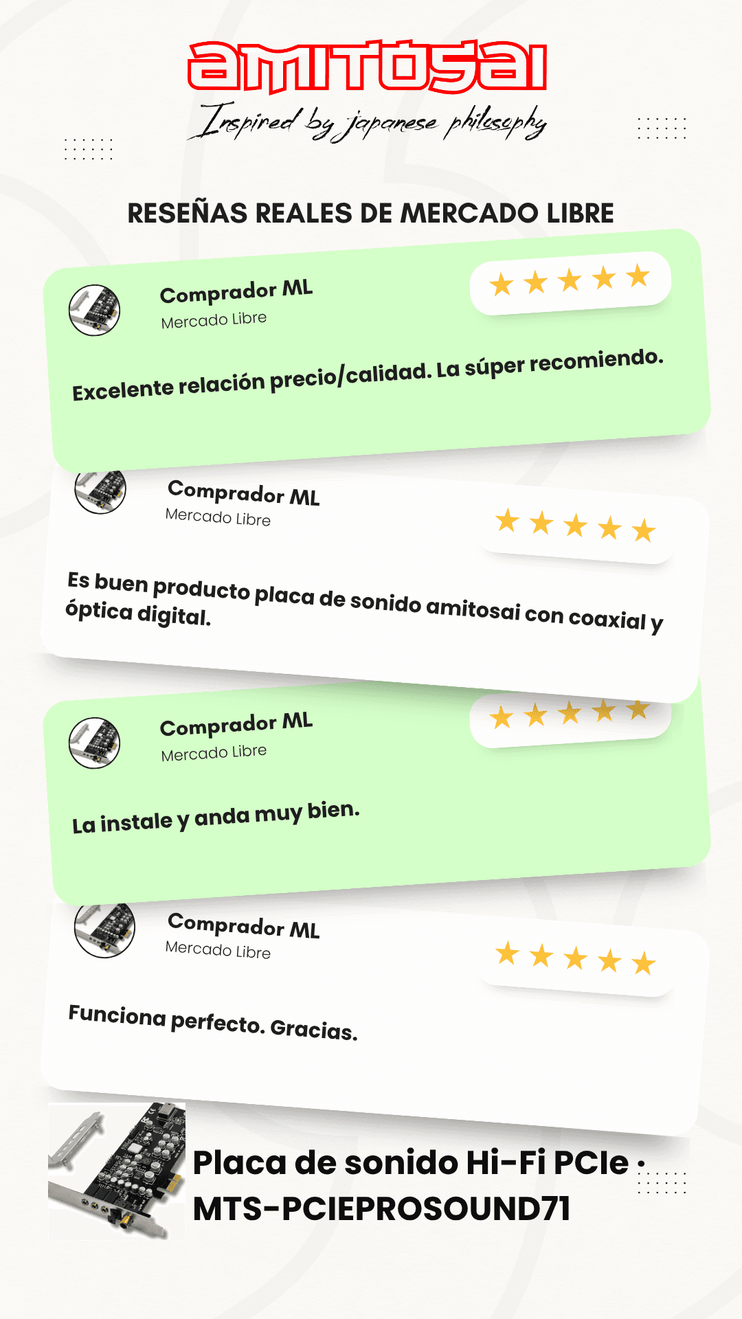 Opiniones de clientes sobre Tarjeta de sonido PCIe 7.1 Pro low-profile AMITOSAI MTS-PCIEPROSOUND71