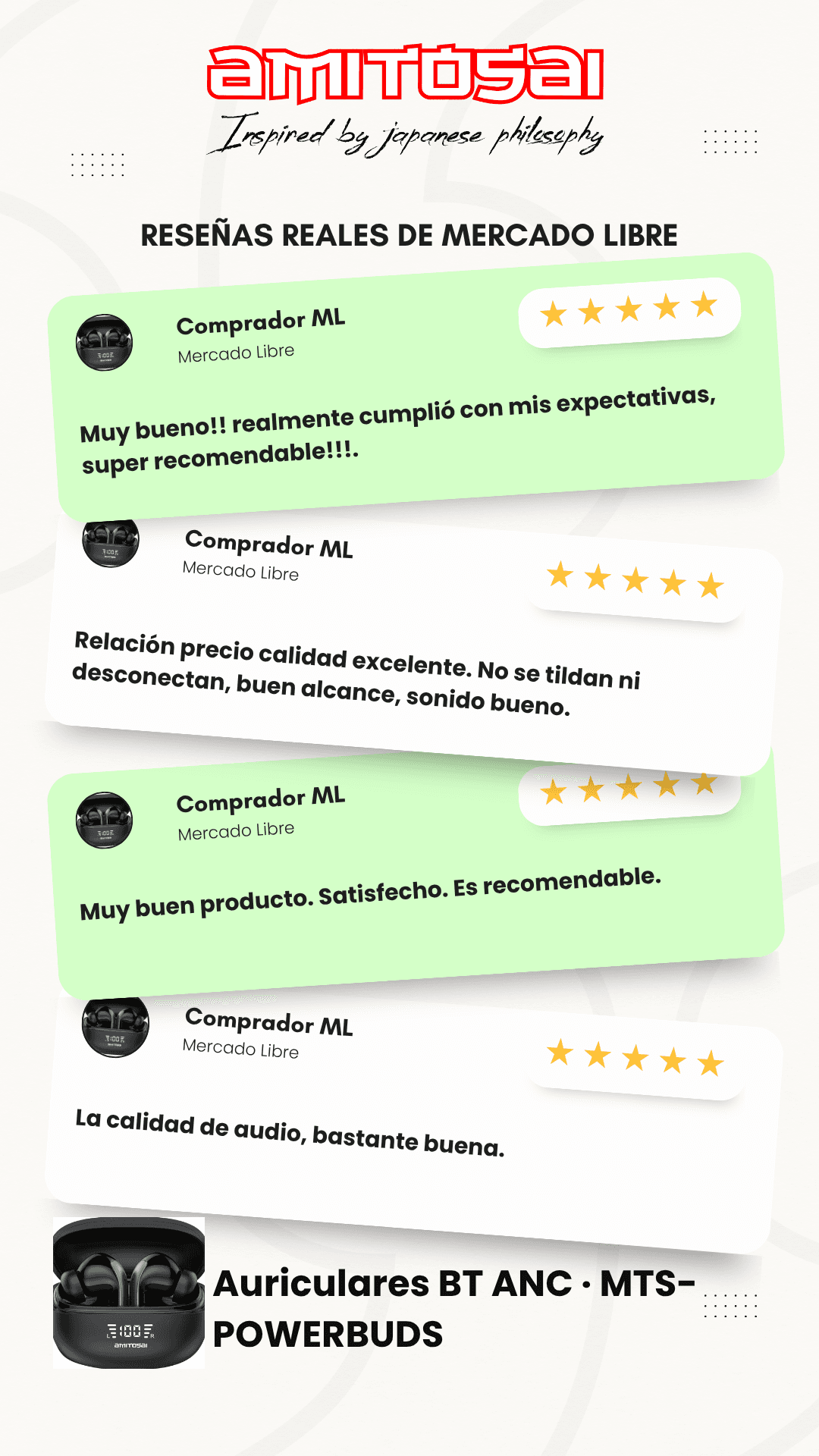 Opiniones de clientes sobre Auriculares inalámbricos ANC+ENC AMITOSAI MTS-POWERBUDS