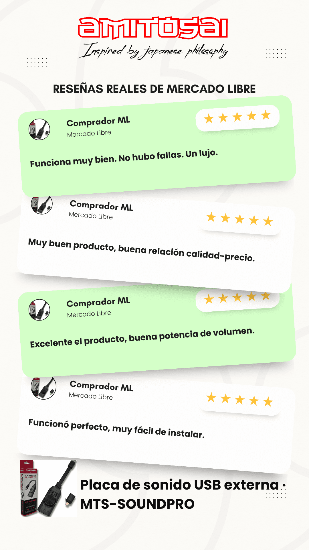 Opiniones de clientes sobre Placa de sonido USB TRS/TRRS AMITOSAI MTS-SOUNDPRO
