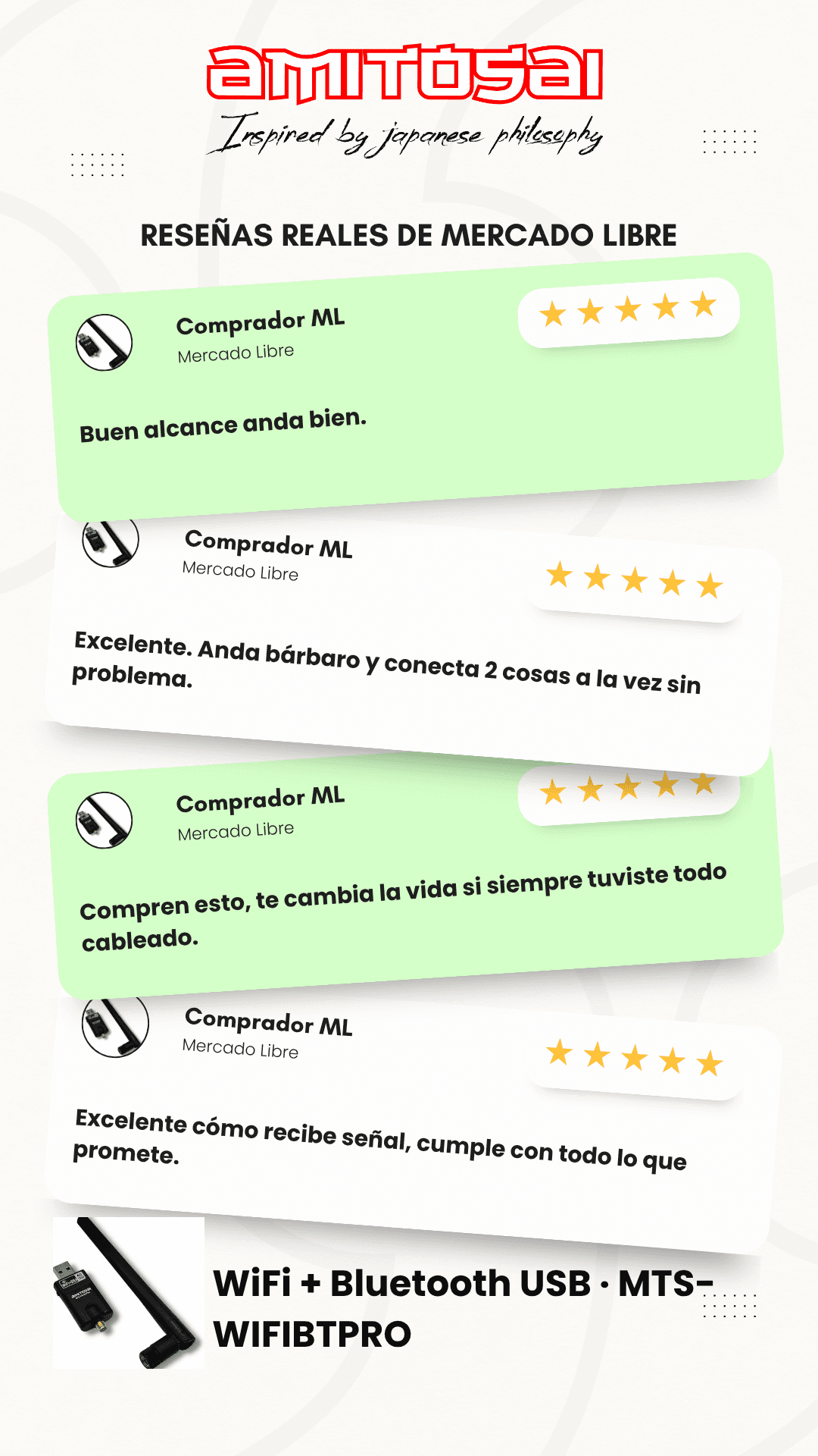 Opiniones de clientes sobre Adaptador WiFi 1300 Mbps + Bluetooth 5.0 antena AMITOSAI MTS-WIFIBTPRO